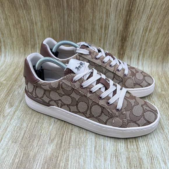 Coach Shoes - Coach Clip Low Top Sneaker Womens 6B Brown Khaki Signature Monogram Canvas G4967